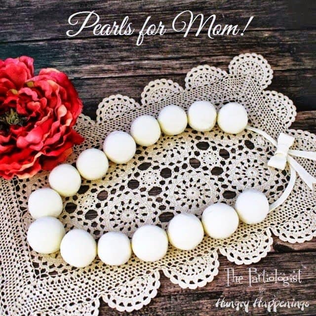 It's Kim, The Partiologist and today I'm back with a sweet strand of Edible Pearls for Mother's Day. It's been awhile since I've been here at Hungry Happenings but I can't wait for you to try this amazing recipe, all the moms in your family are going to love this!