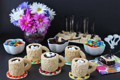 Cafe Mocha Rice Krispie Treat Cups filled with coffee flavored chocolate ganache make a wonderful adult friendly party treat. Tutorial at HungryHappenings.com