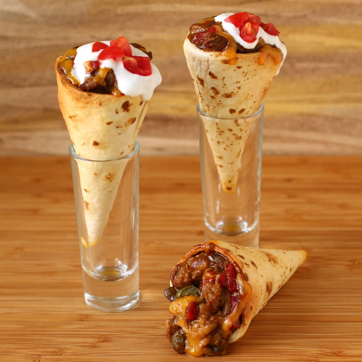 savory cones baked tortillas filled with steak and peppers