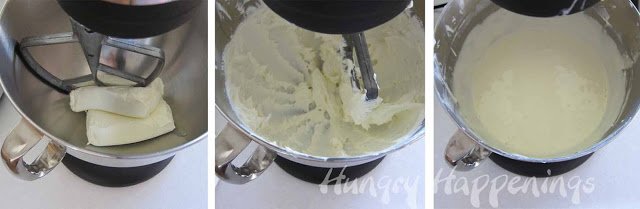 mixing cheesecake filling in a stand mixer