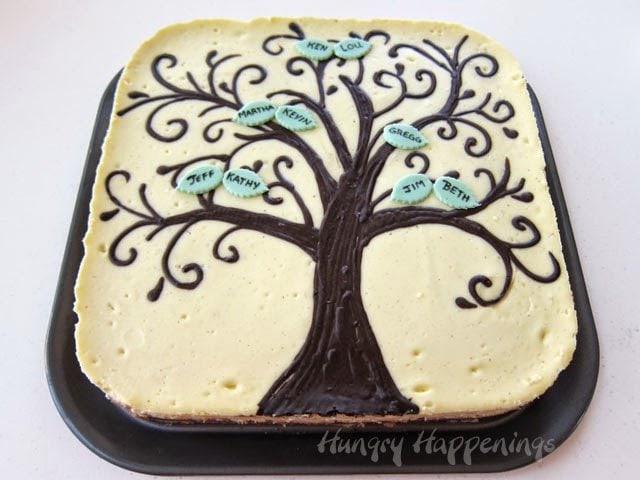 personalized leaves added to the family tree cheesecake