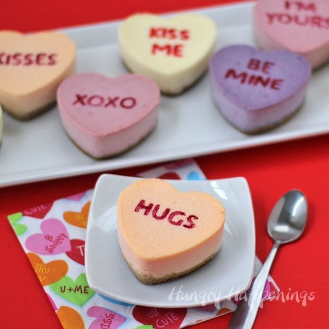 naturally colored conversation heart cheesecakes