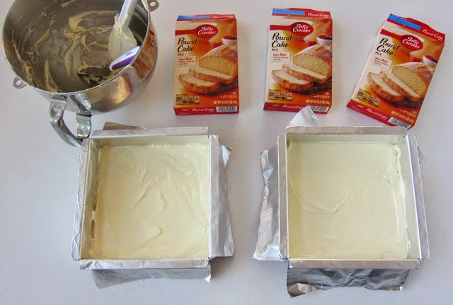 Baking pound cakes in 8 inch square pans. 