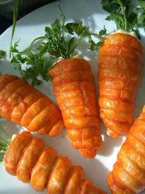 orange carrot-shaped crescent rolls. 