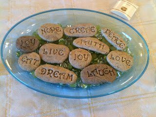 fudge stones imprinted with words like "live," "love," "Laugh."
