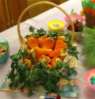 Easter carrot crescent rolls filled with egg salad and parsley. 