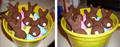 chocolate bunny silhouette cookies a yellow bowl.