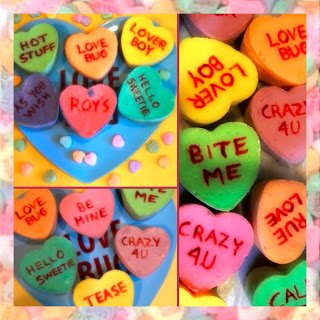 brightly colored conversation heart cheeseckaes. 