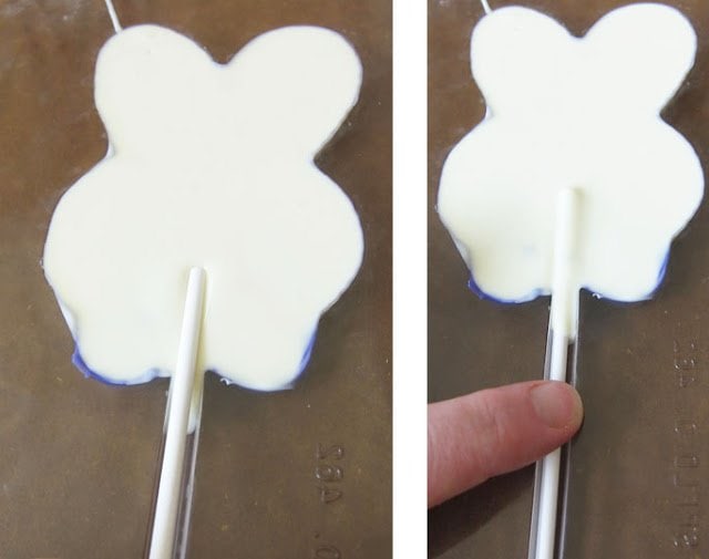 insert a stick into the white chocolate to make it a lollipop