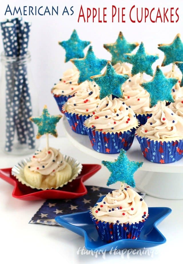 Celebrate the 4th of July with this fun twist on an American classic - Apple Pie Cupcakes with Mini Apple Pie Pop Toppers | HungryHappenings.com