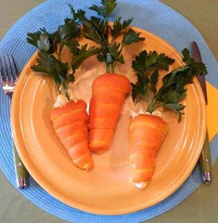 chicken salad-filled carrot-shaped crescent rolls. 