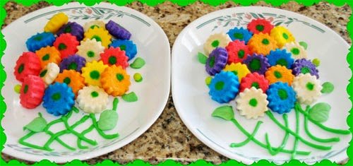 brightly colored daisy cakes. 