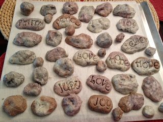 candy rocks stamped with sweet sayings.