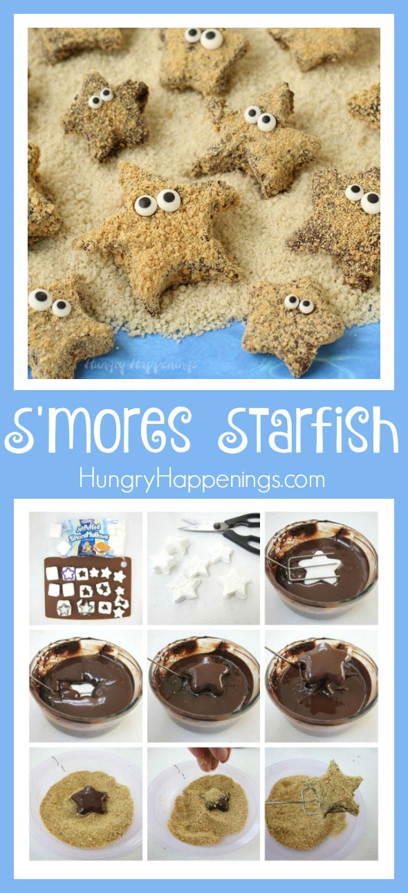 Turn store bought marshmallow squares into these cute, crunchy, chocolatey S'mores Starfish. They'll add a touch of whimsy to any summertime party.