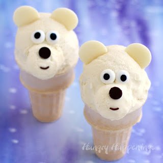 Toasted Coconut Cheesecake Ice Cream Cone Polar Bears - HungryHappenings.com Recipes