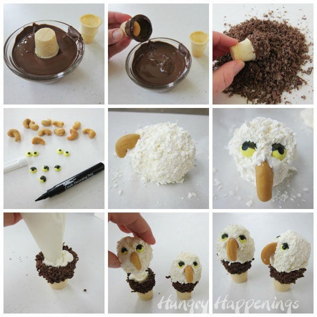 How to make ice cream cone eagles. Tutorial at HungryHappenings.com