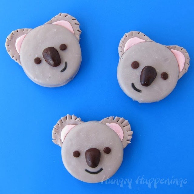 koala cookies - white chocolate-dipped OREO Cookies decorated using modeling chocolate
