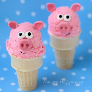 Pink Bubble Gum Ice Cream Cone Pigs - Recipe by HungryHappenings.com
