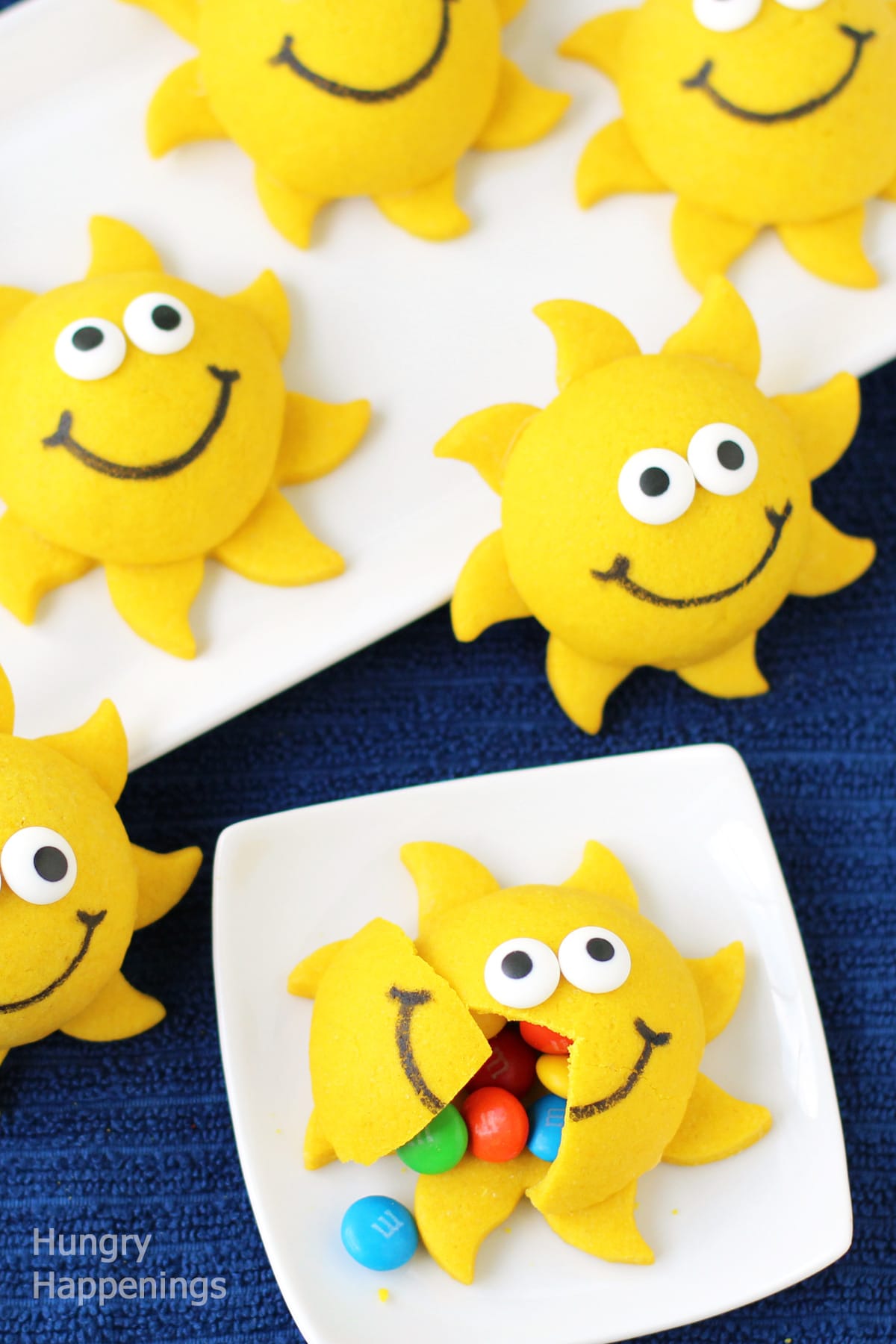 smiley face sunshine cookies with candy hiding inside.