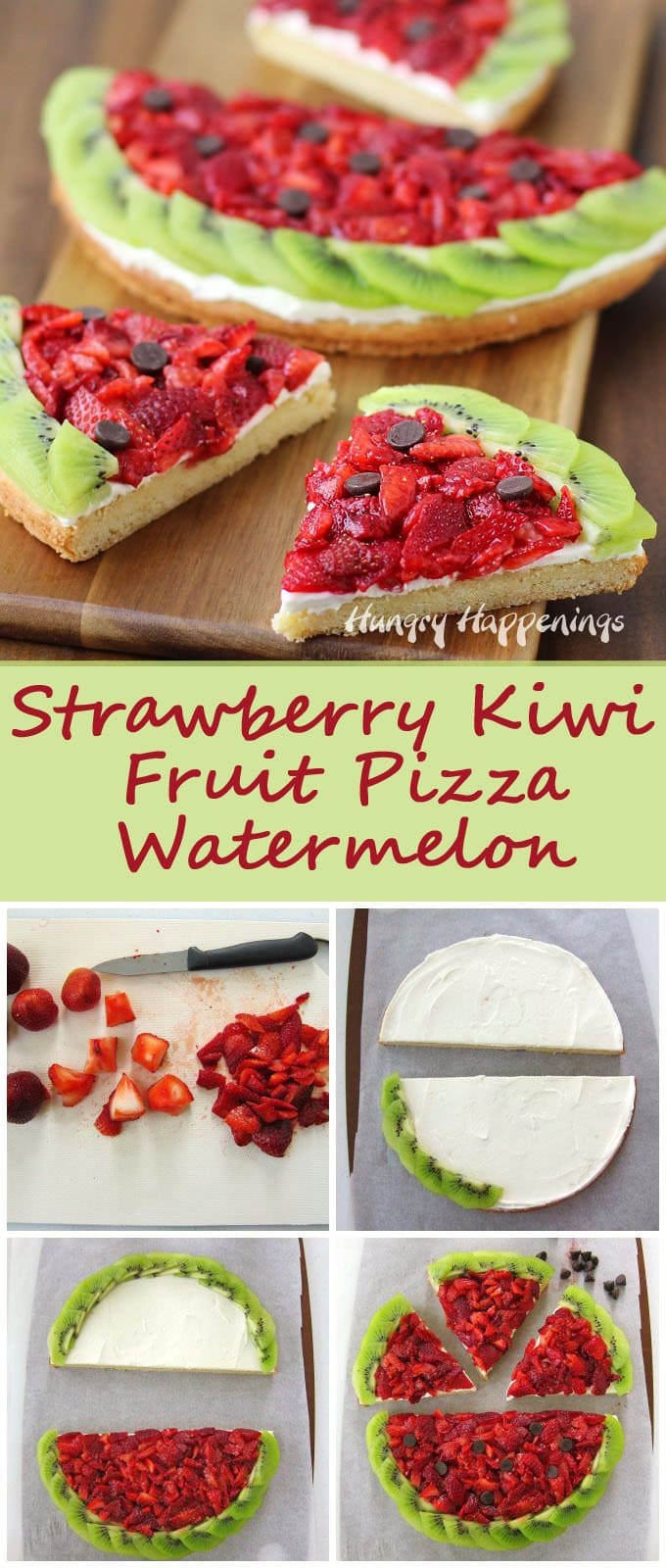 Here’s a fun summer recipe that isn’t exactly as it appears. This Strawberry Kiwi Fruit Pizza looks like a watermelon but tastes like a dessert.