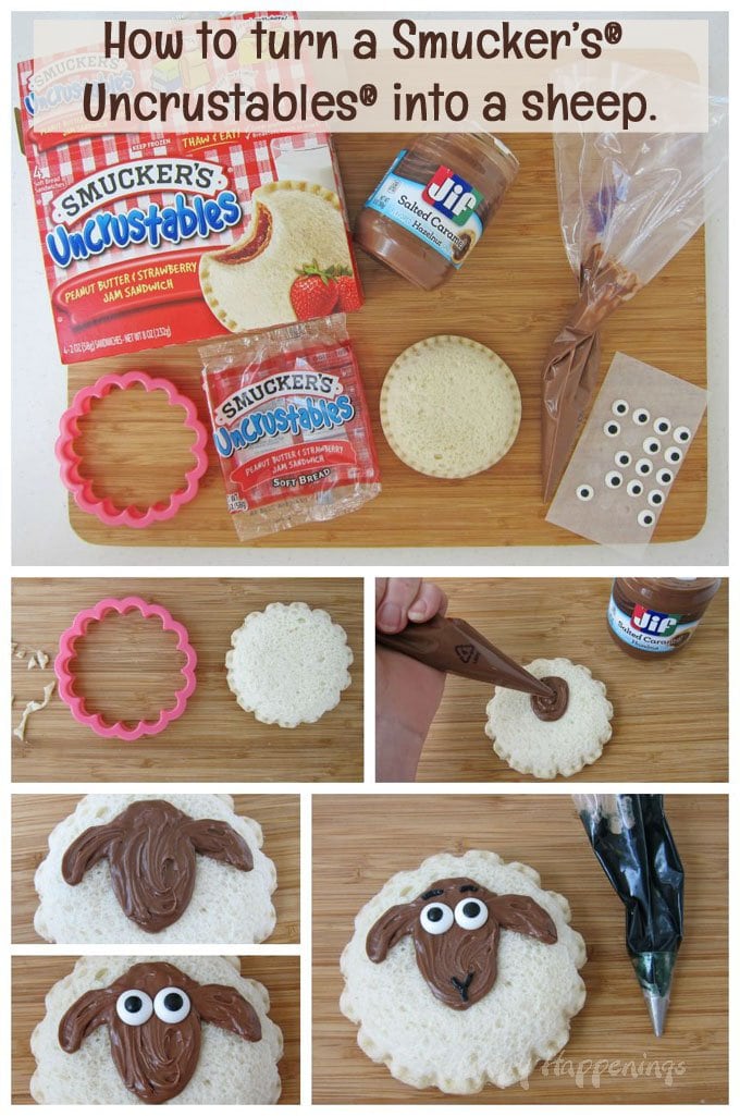How to turn Smucker’s® Uncrustables® into cute sheep sandwiches.