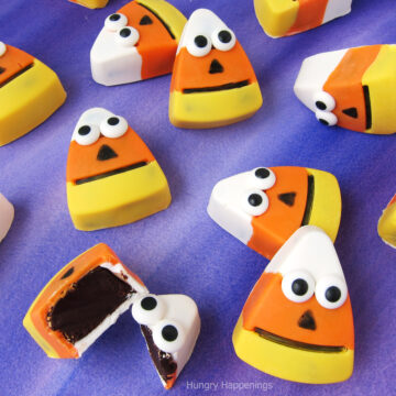 candy corn truffles with smiley faces.