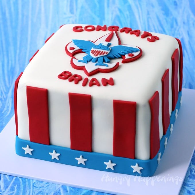 Surprise your friends and family when you slice into this Eagle Scout Reveal Cake. It will blow them away! Check it out at Hungry Happenings.
