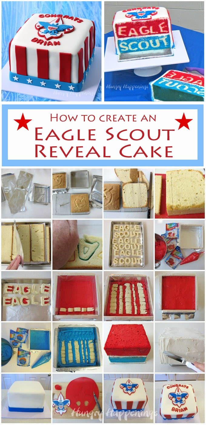 Learn how to make an Eagle Scout Reveal Cake that will truly impress at your Eagle Scout ceremony. See the tutorial at Hungry Happenings.