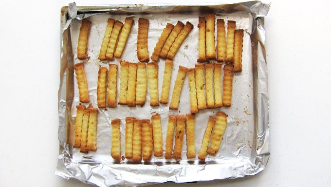 pound cake French Fries on baking sheet. 