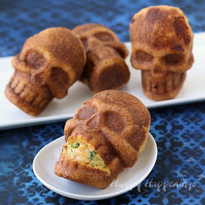 Scare up some fun this Halloween for dinner and serve some Cheesy Broccoli and Chicken Stuffed Skulls. See the recipe at HungryHappenings.com.
