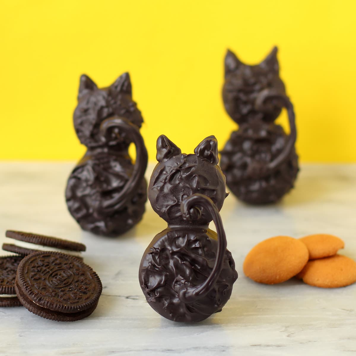 chocolate cat cookies black cats made with OREO Cookies and vanilla wafers. 