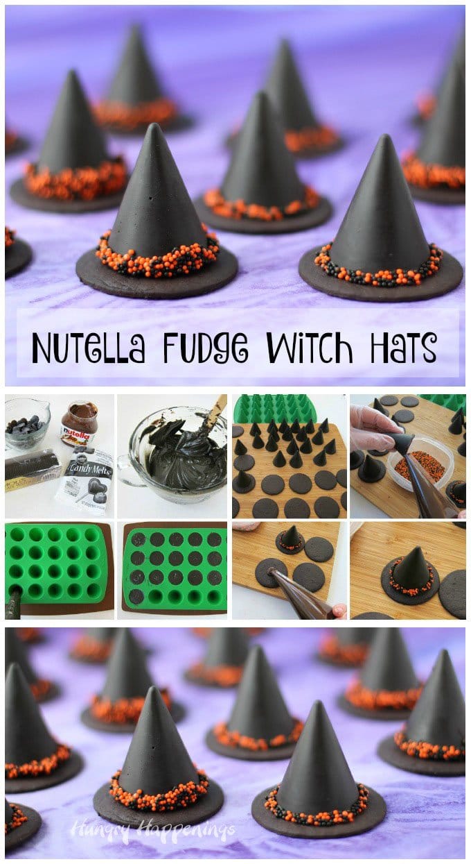 You don't need magical powers to make these simple 4 ingredient Nutella Fudge Witch Hats for Halloween. See how easy they are to make at HungryHappenings.com.