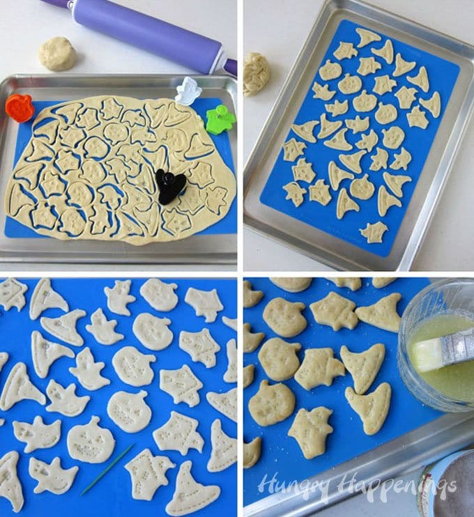 Use pumpkin, ghost, haunted house, and witch hat shaped plunger cutters to make homemade crackers for your Halloween party or meal. 