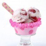 Pink Polka Dot Candy Cups rimmed with Pink Candy Crystals make cute serving dished for ice cream.
