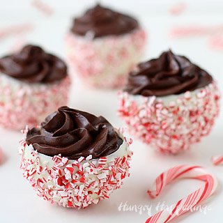 Peppermint Bark Candy Cups filled with Chocolate Mousse