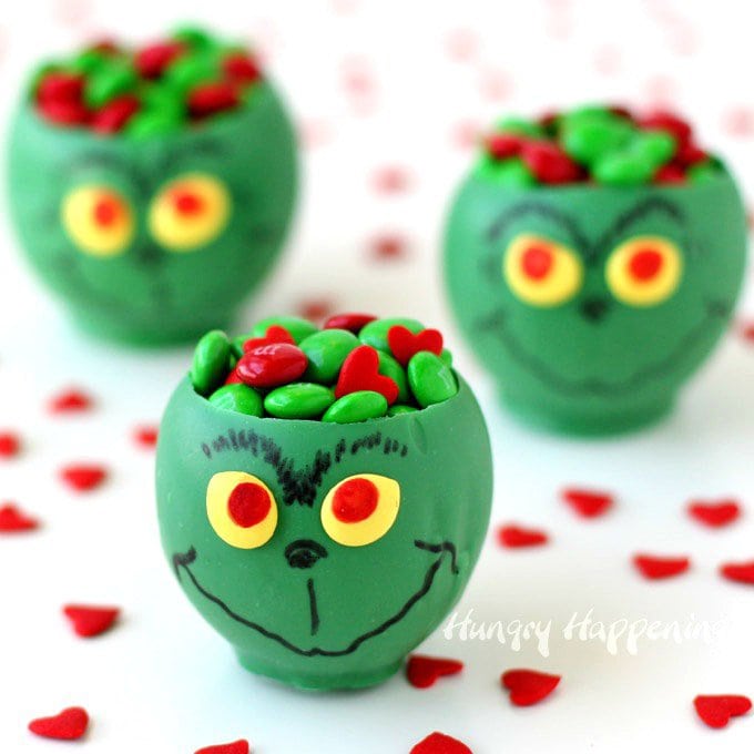 Serve small treats or your favorite ice cream in a green Grinch Candy Cup. They are fun to make using a balloon. See how at HungryHappenings.com.
