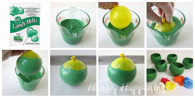 Dip balloons in green candy melts to create candy cups. Then decorate the cups like The Grinch.