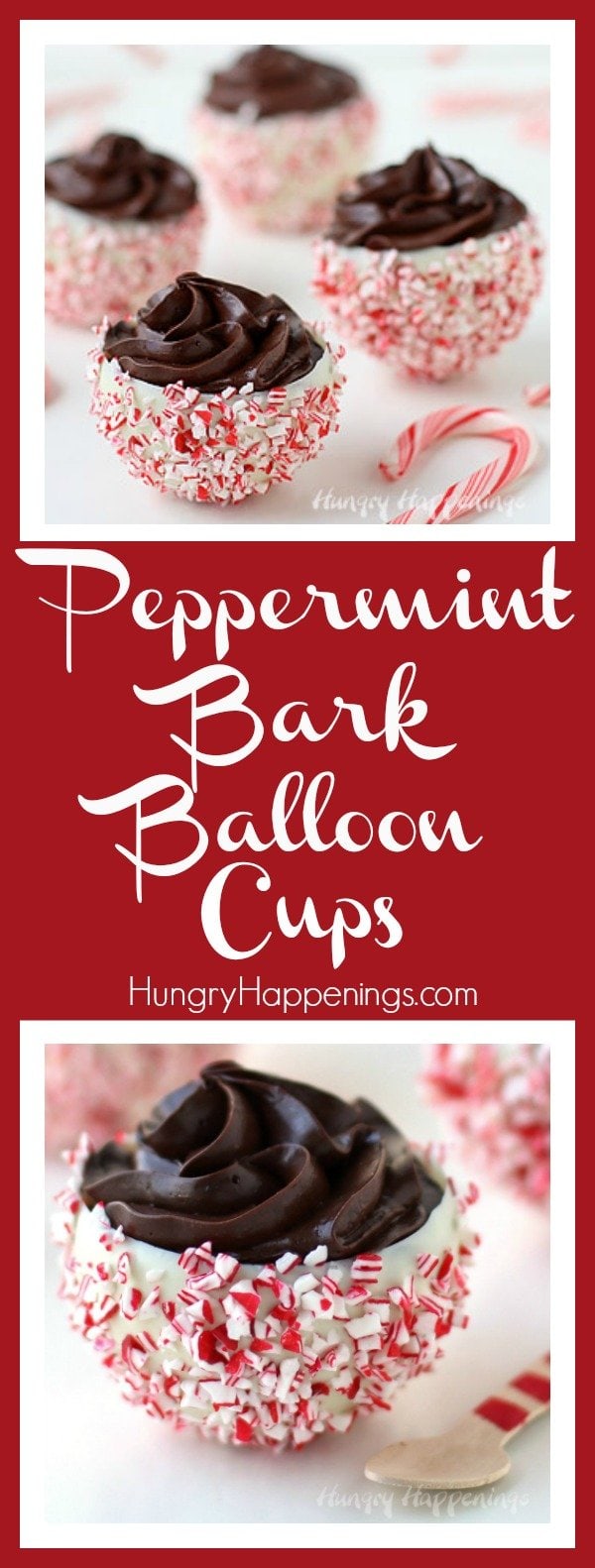 It's fun and easy to create these festive Peppermint Bark Balloon Bowls which can be filled with luscious chocolate mousse or your favorite holiday treat like ice cream or pudding.