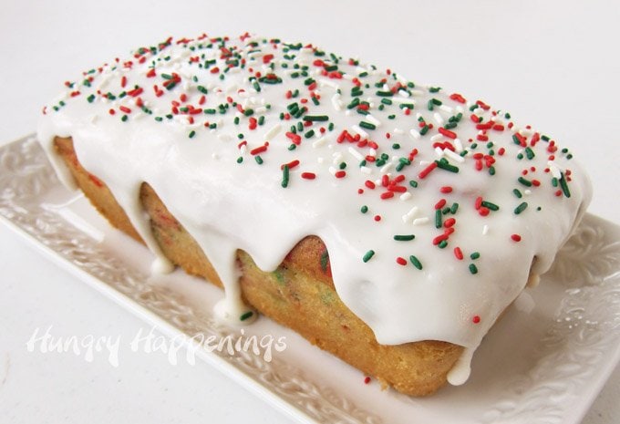 Bake a loaf of coconut pound cake and top it with a silky coconut glaze. Then sprinkle on some red, white, and green jimmies to make it festive for Christmas. 