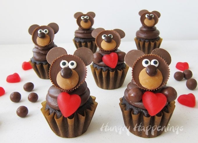 Chocolate Teddy Bear Cupcakes are so adorably sweet and are the perfect treat for Valentine's Day. 