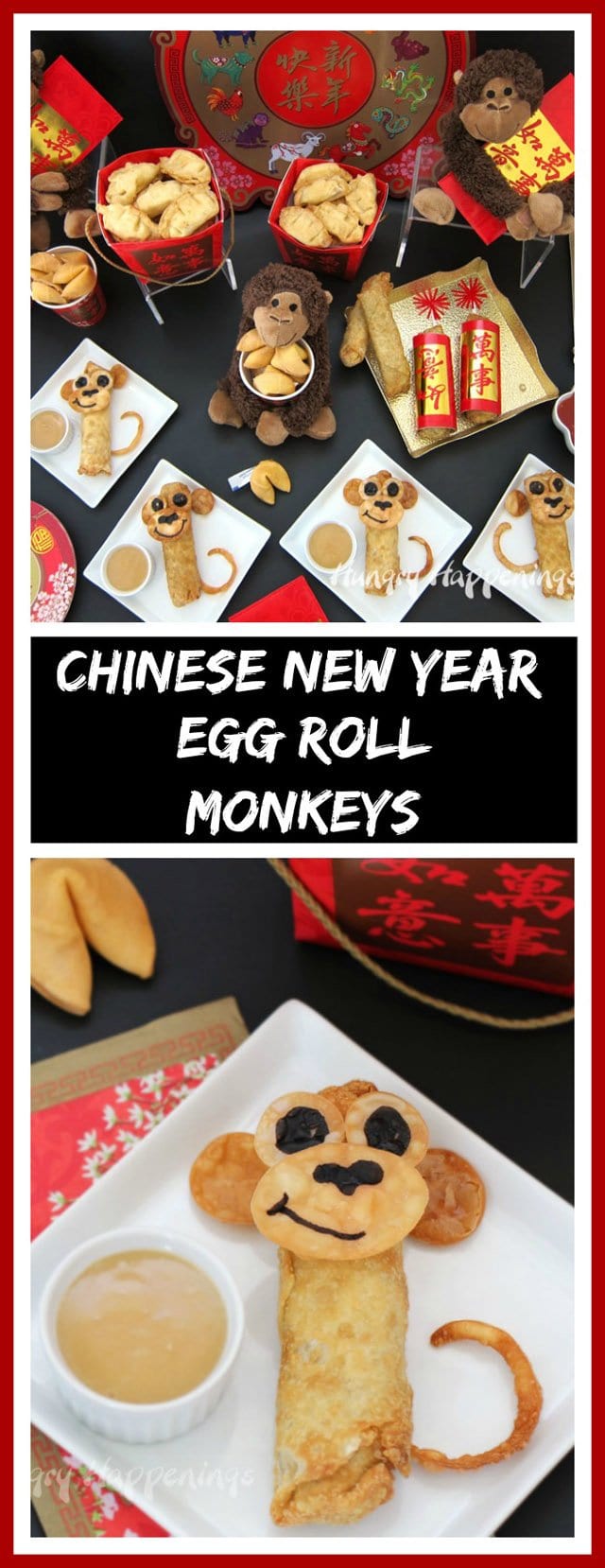 Celebrate the year of the monkey by crafting some Egg Roll Monkeys for your Chinese New Year party. See the tutorial at HungryHappenings.com.