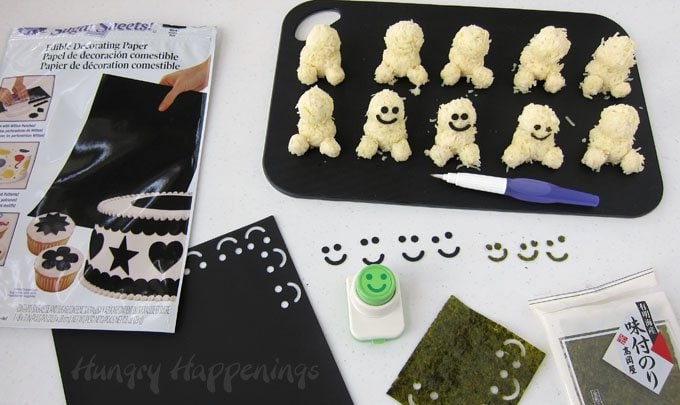 Turn mini cheese balls into adorably cute Cheesy Snowgie Snacks. 