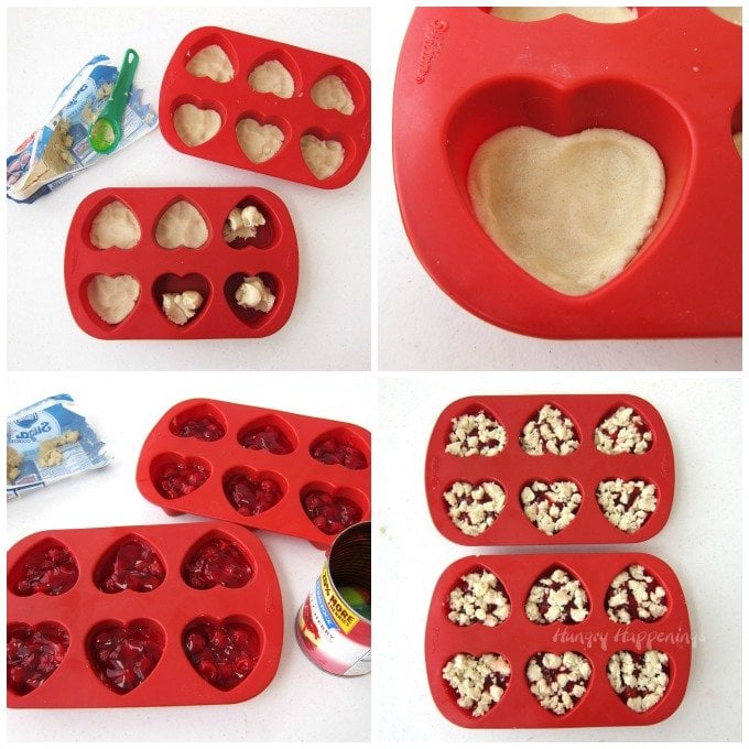 Just 2 ingredients is all you need to make these Heart Shaped Cherry Pie Bars. See this Valentine's Day recipe at HungryHappenings.com.