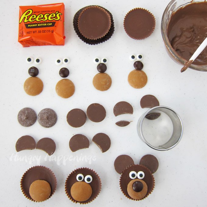 Make Reese's Cup Teddy Bears and add them to chocolate cupcakes to make adorably cute Valentine's Day treats. 