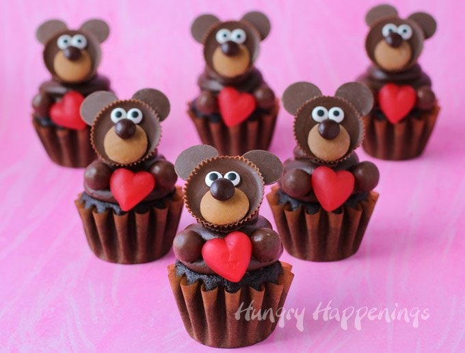 Chocolate Teddy Bear Cupcakes are so adorably sweet and are the perfect treat for Valentine's Day.