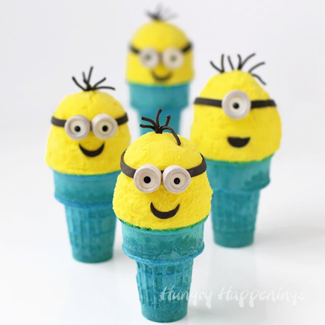 Banana Ice Cream Cone Minions are as much fun to make as they are to eat. See the tutorial and recipe at HungryHappenings.com.