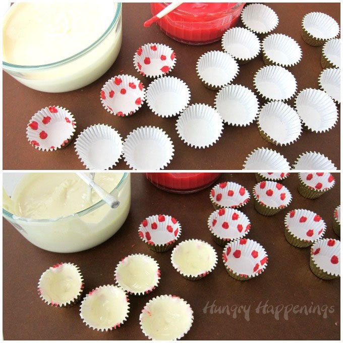 How to make polka dot white chocolate cups to use to create chocolate truffle cupcakes. 