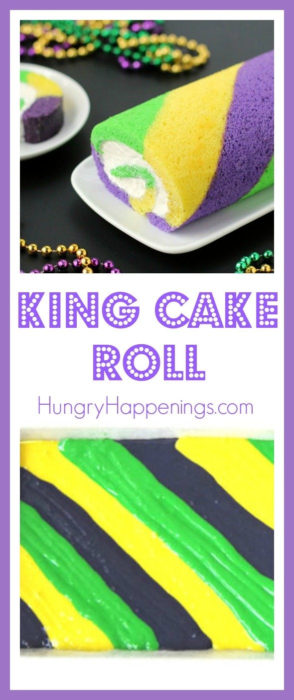 Break tradition this year by making and serving a festive green, gold and purple King Cake Roll for Mardi Gras. This fun dessert is filled with cream cheese fluff and each slice reveals colorful stripes of cake.