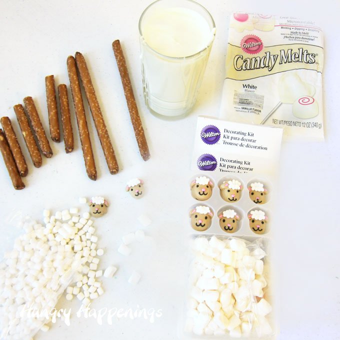 Marshmallow coated white chocolate pretzel Lamb pops are super easy to make.