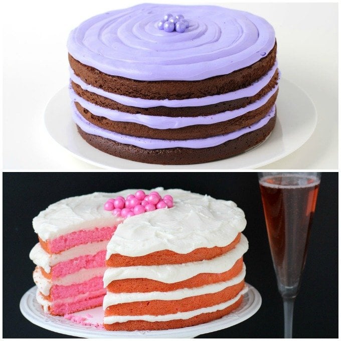 Easy Naked Cakes - Chocolate Cake with Lavender Frosting and Pink Velvet Cake with Pink Champagne Frosting